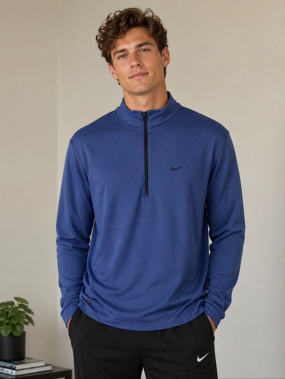 New Nike Men's Medium Light Blue Lightweight Dri-Fit Crewneck Athletic Sweater